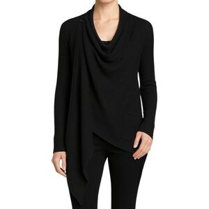 Halston Heritage NWT Draped Wool Blend Cardigan Sweater Black M/L Lagenlook
